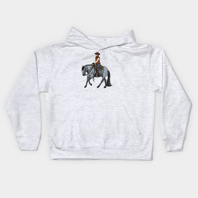 Blue Roan Western Ranch Horse Lope Kids Hoodie by themarementality